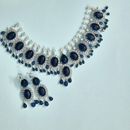 Indus signature series sapphire blue victorian stone necklace set