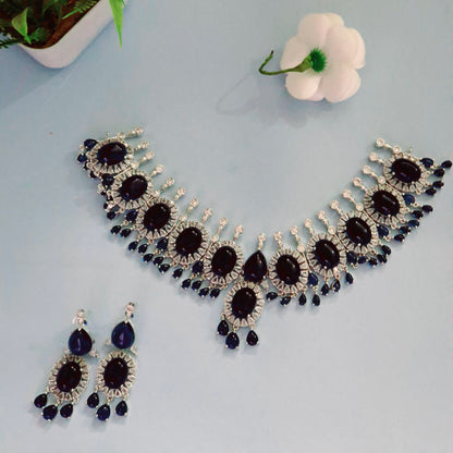 Indus signature series sapphire blue victorian stone necklace set