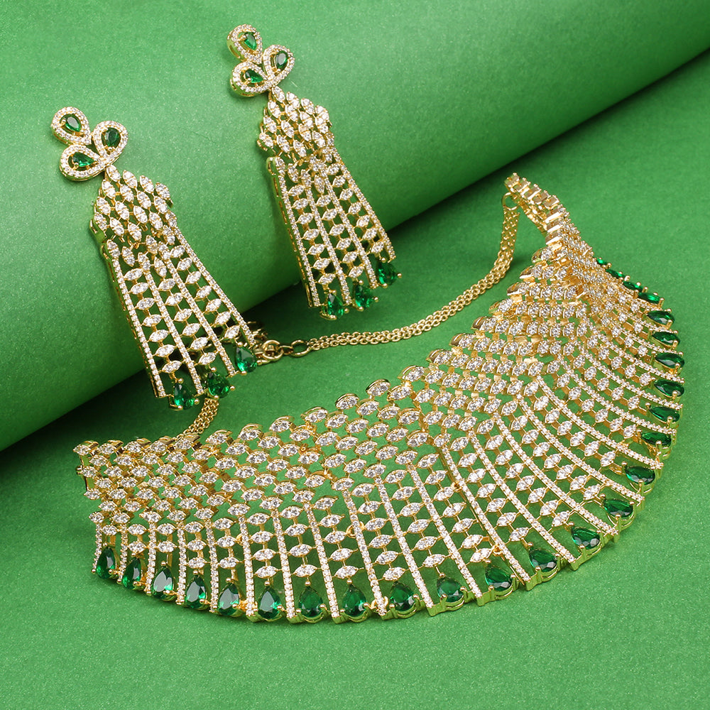 Sajni 18k gold plated emerald Choker set