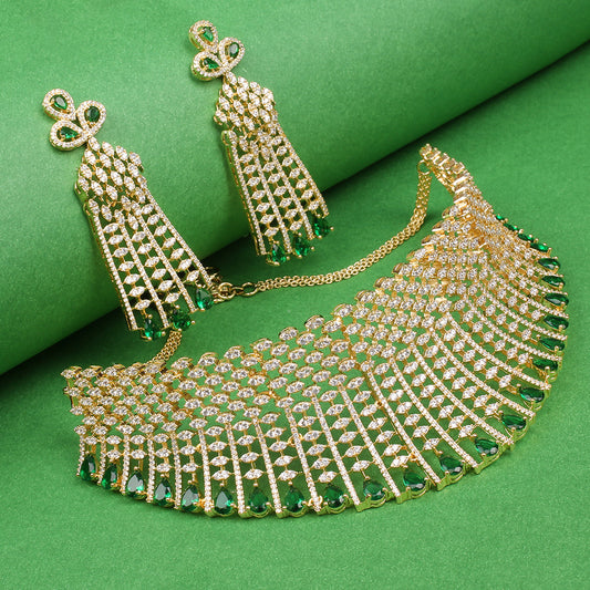 Sajni 18k gold plated emerald Choker set