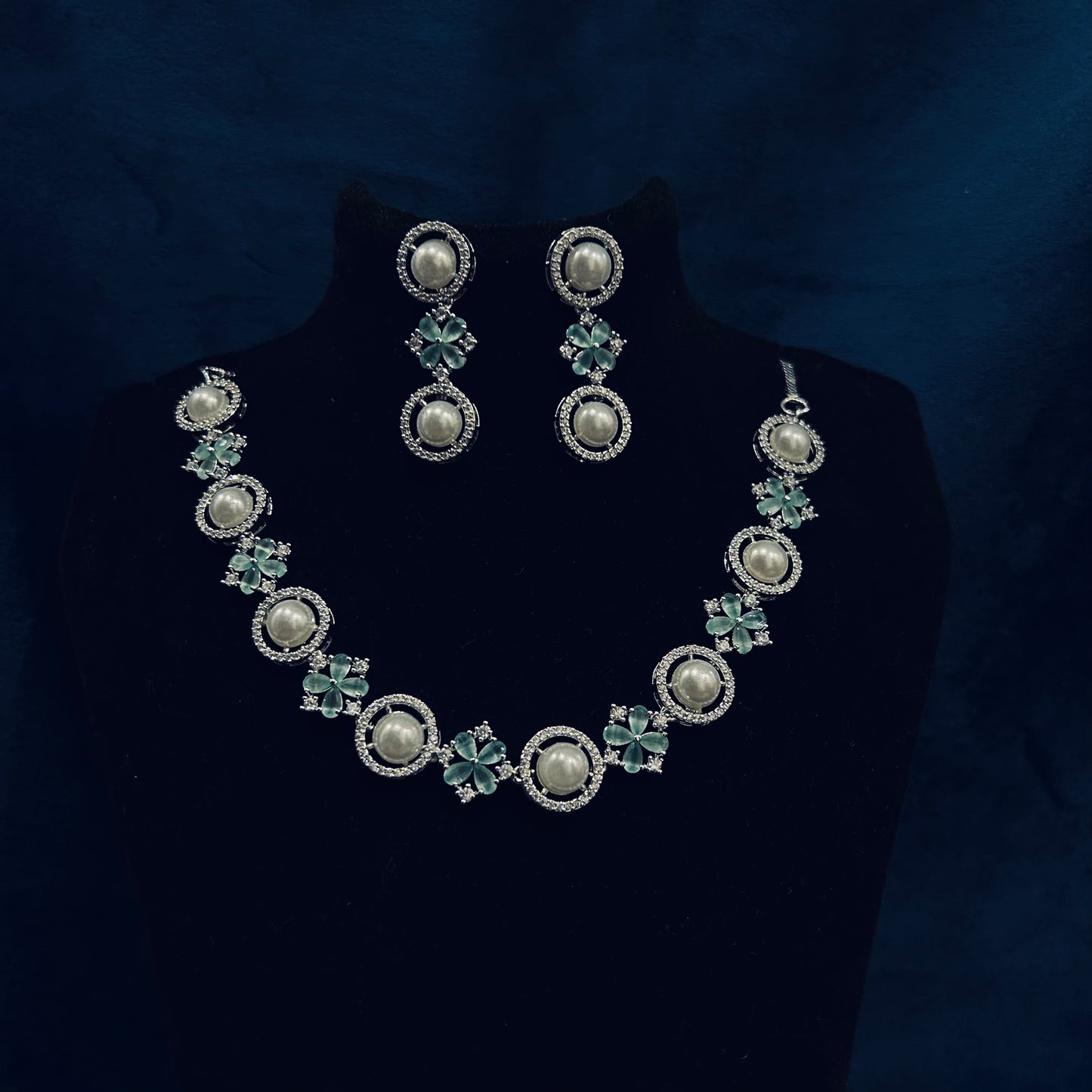 Indus Pearl White Mintgreen Stone Necklace set