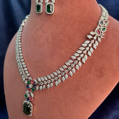 Indus Kiara feather green necklace set