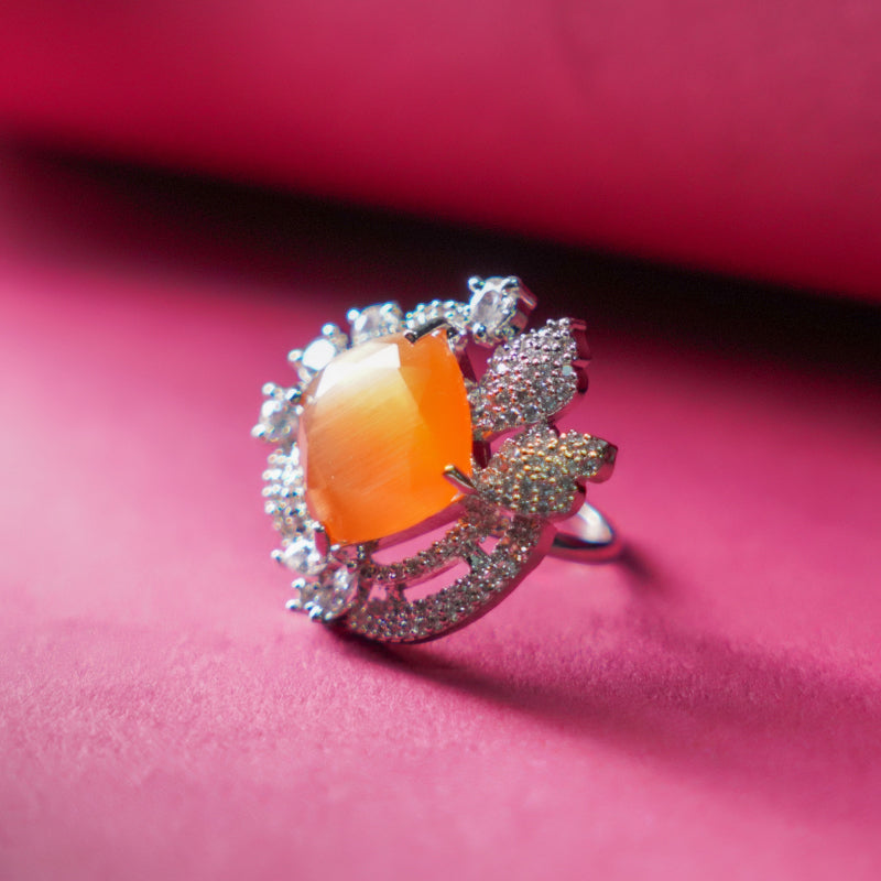 Indus Divya Orangestone Crowncut Ring